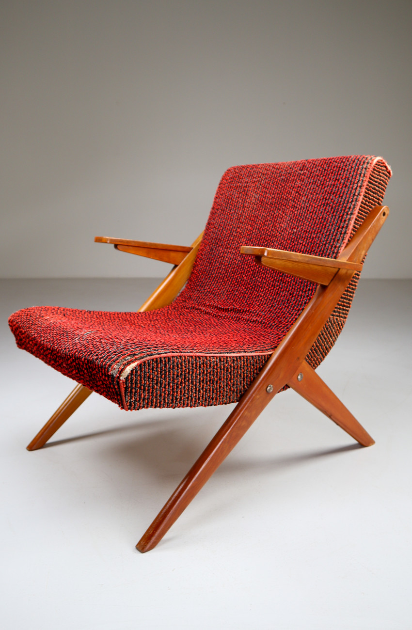 Upholstered Oak armchair from France Mid-20th century