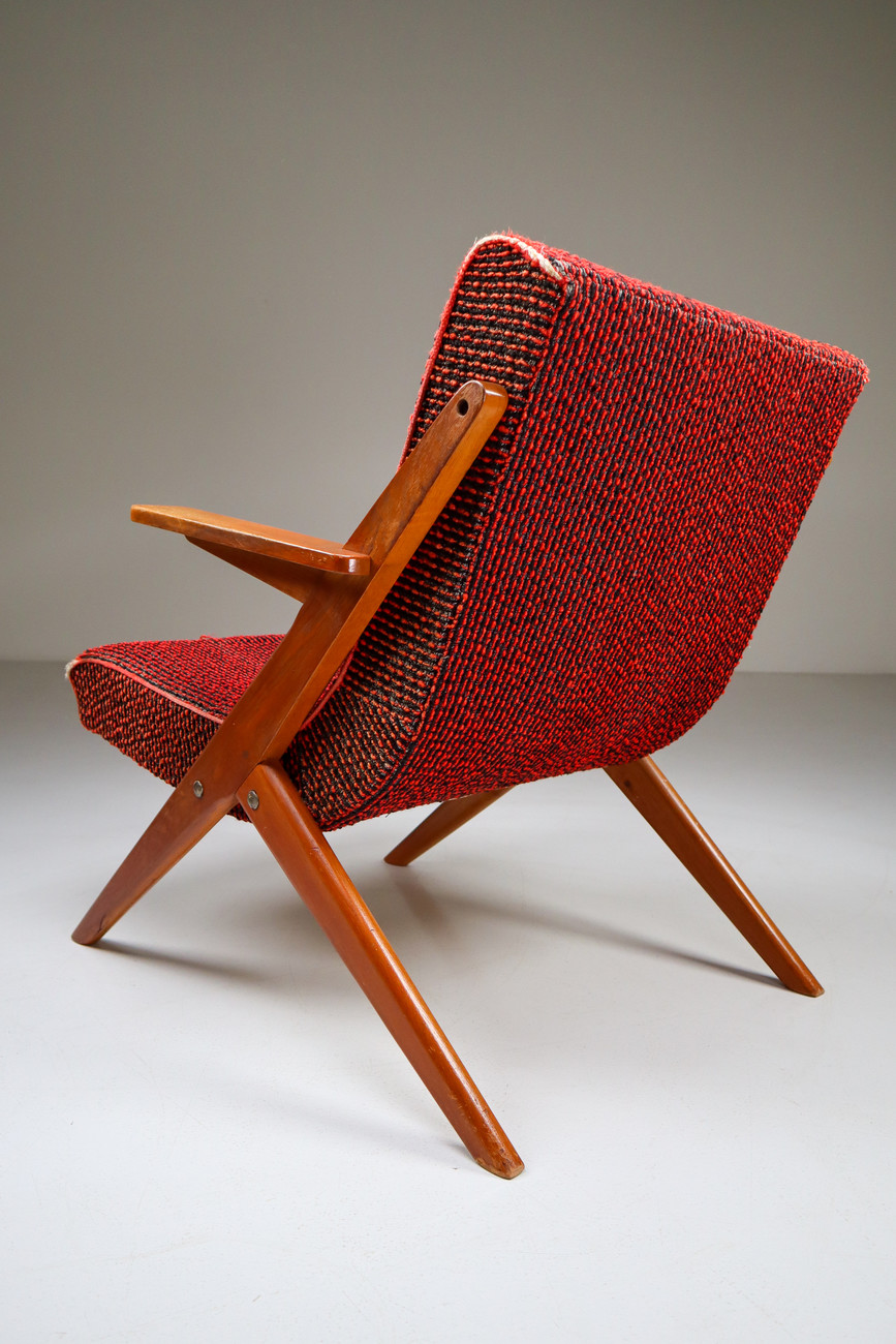 Upholstered Oak armchair from France Mid-20th century
