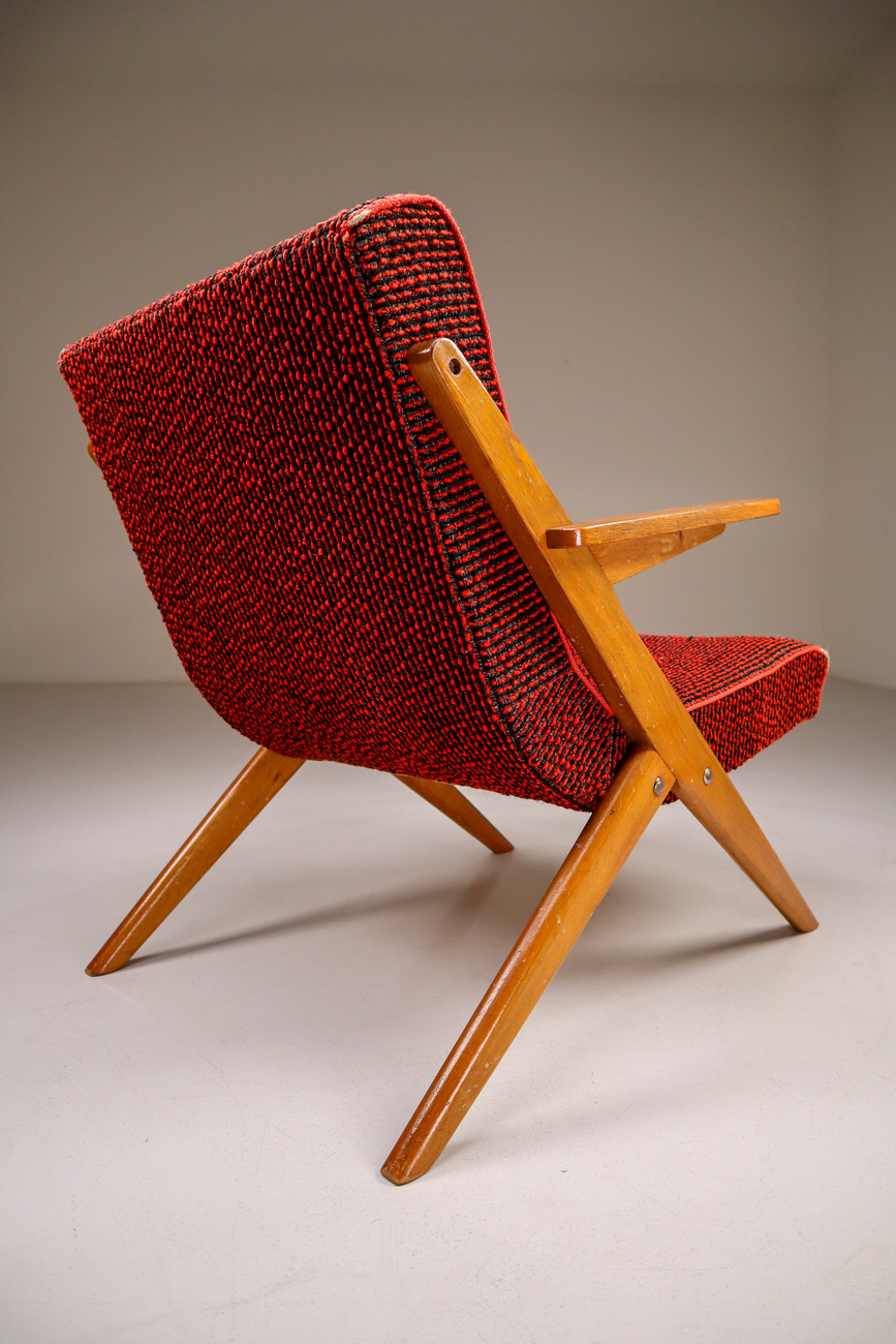 Upholstered Oak armchair from France Mid-20th century