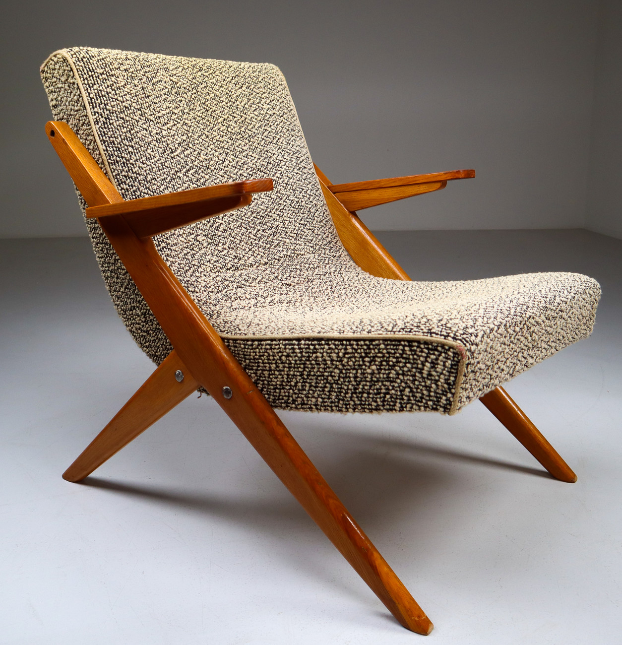 Upholstered Oak armchair from France Mid-20th century