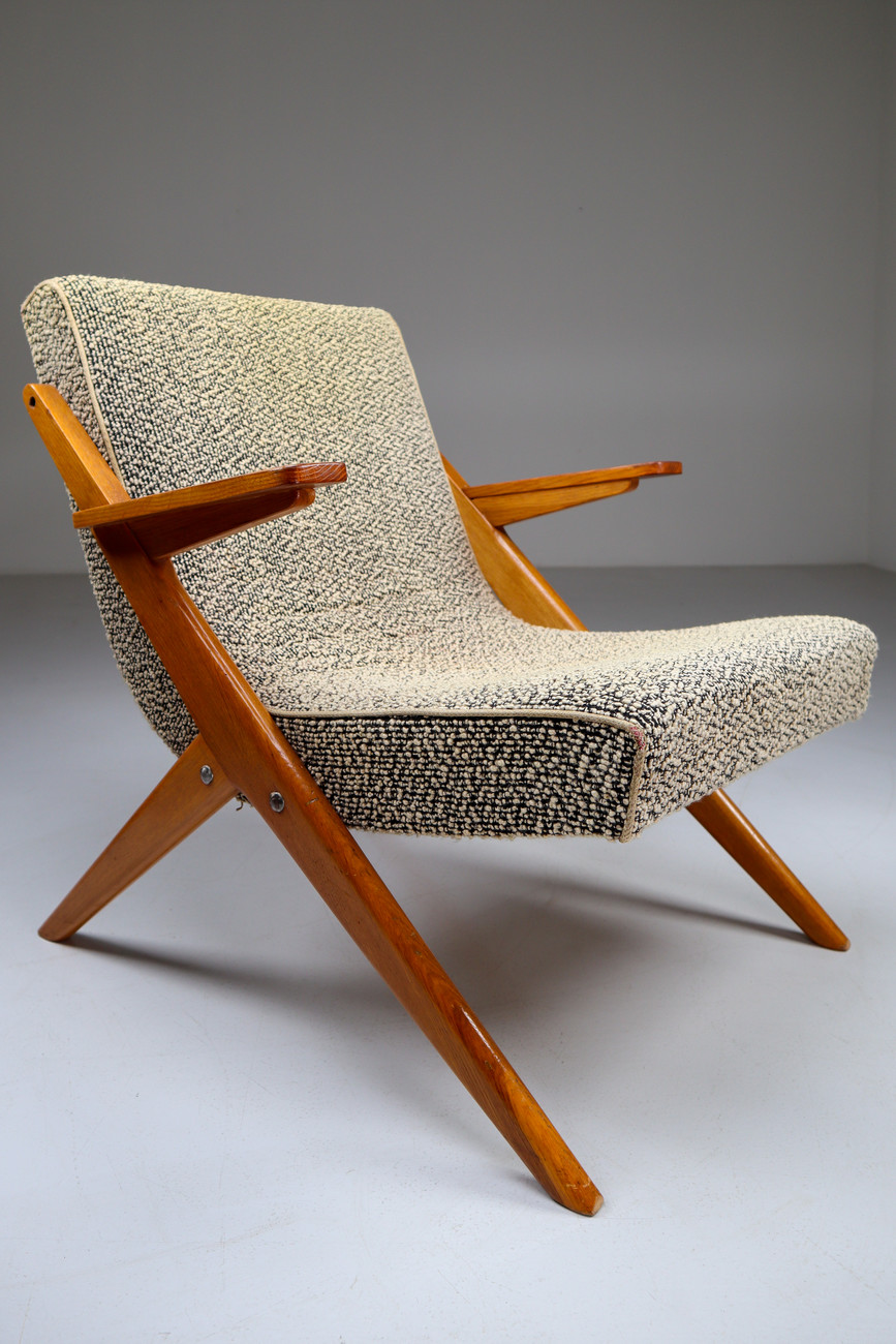 Upholstered Oak armchair from France Mid-20th century