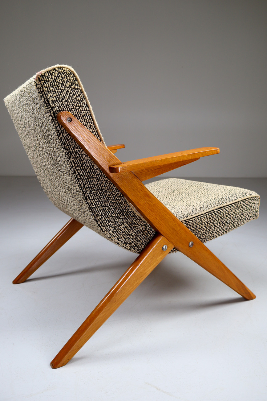 Upholstered Oak armchair from France Mid-20th century