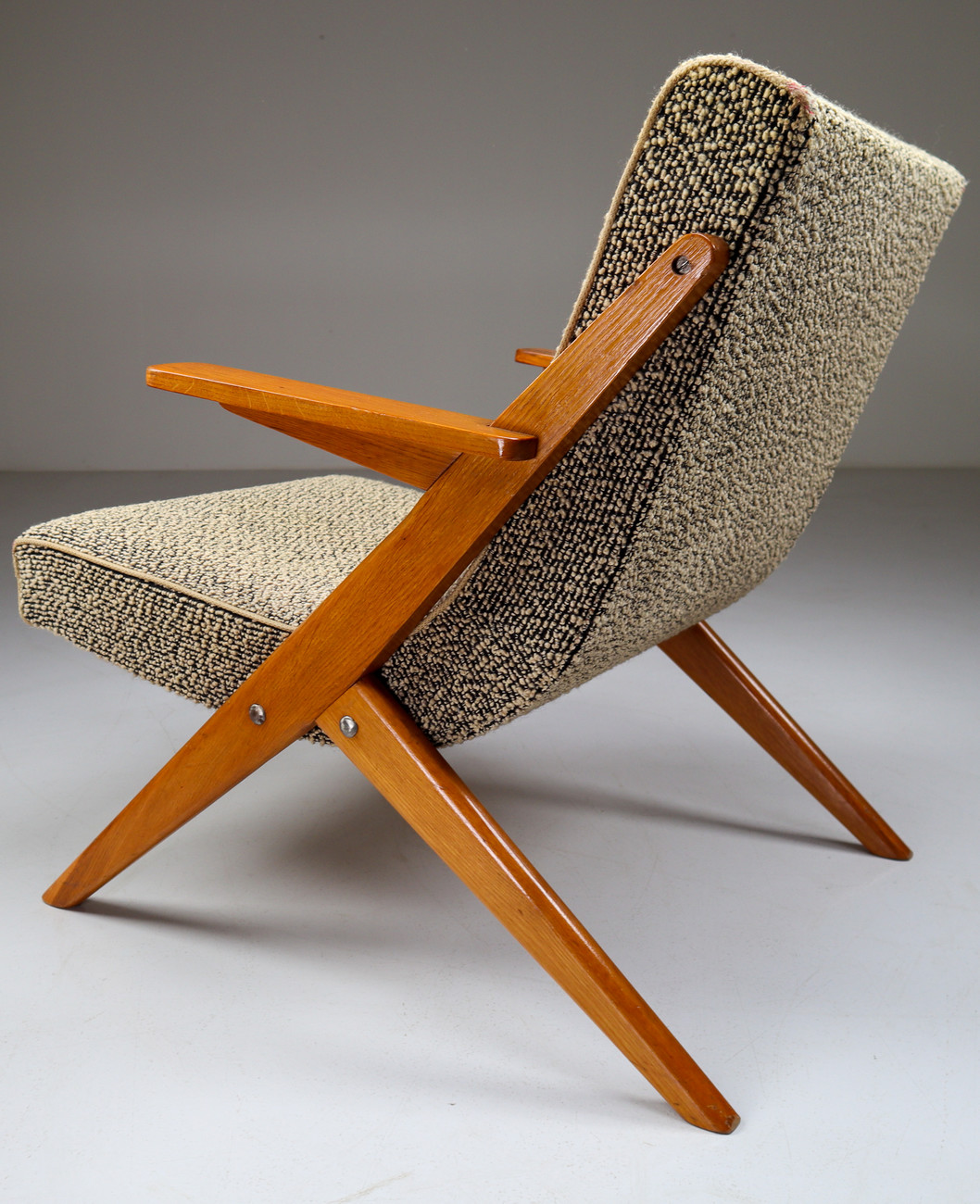 Upholstered Oak armchair from France Mid-20th century