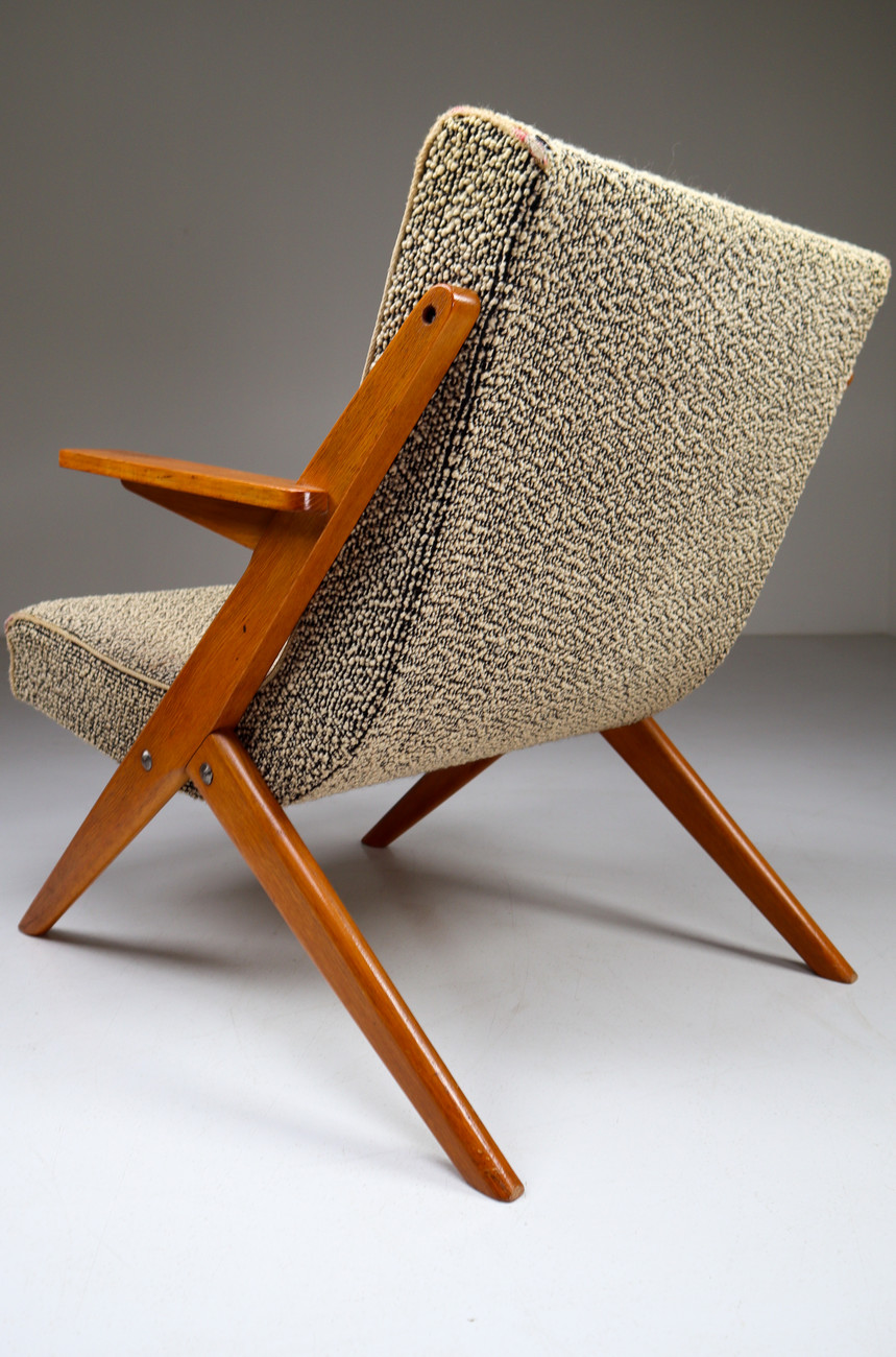 Upholstered Oak armchair from France Mid-20th century