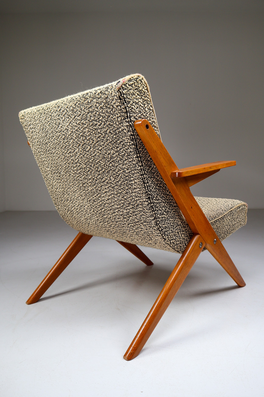 Upholstered Oak armchair from France Mid-20th century