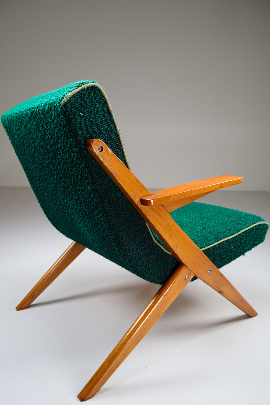 Upholstered Oak armchair from France Mid-20th century