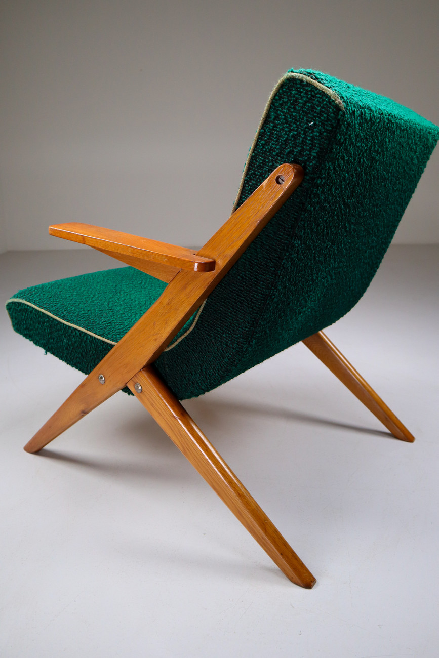 Upholstered Oak armchair from France Mid-20th century