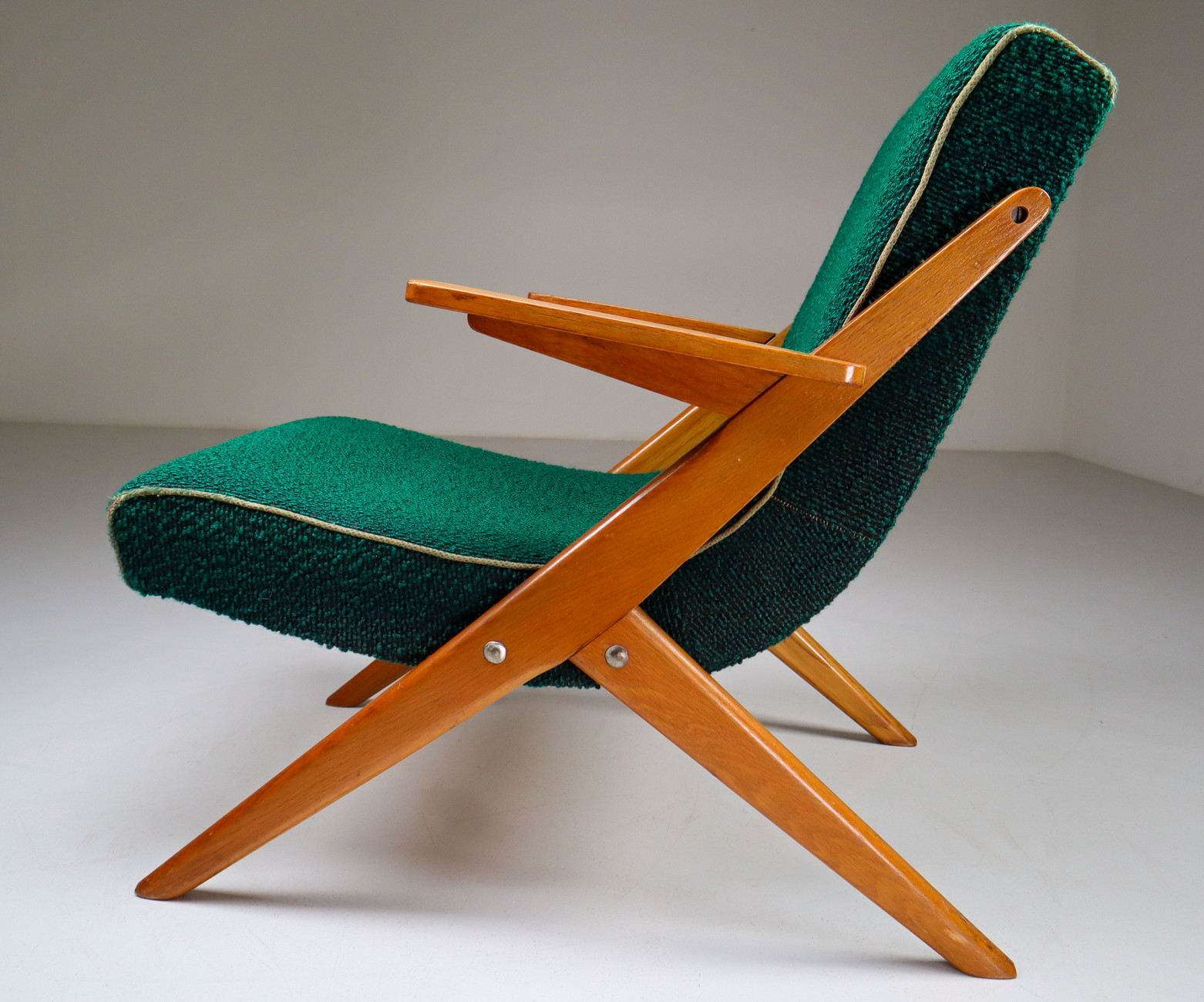 Upholstered Oak armchair from France Mid-20th century