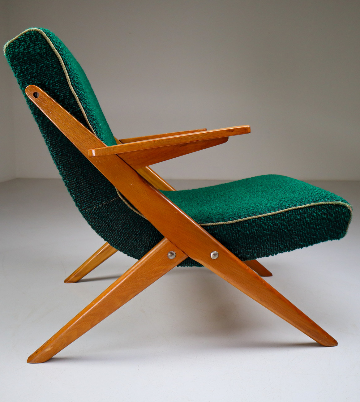 Upholstered Oak armchair from France Mid-20th century