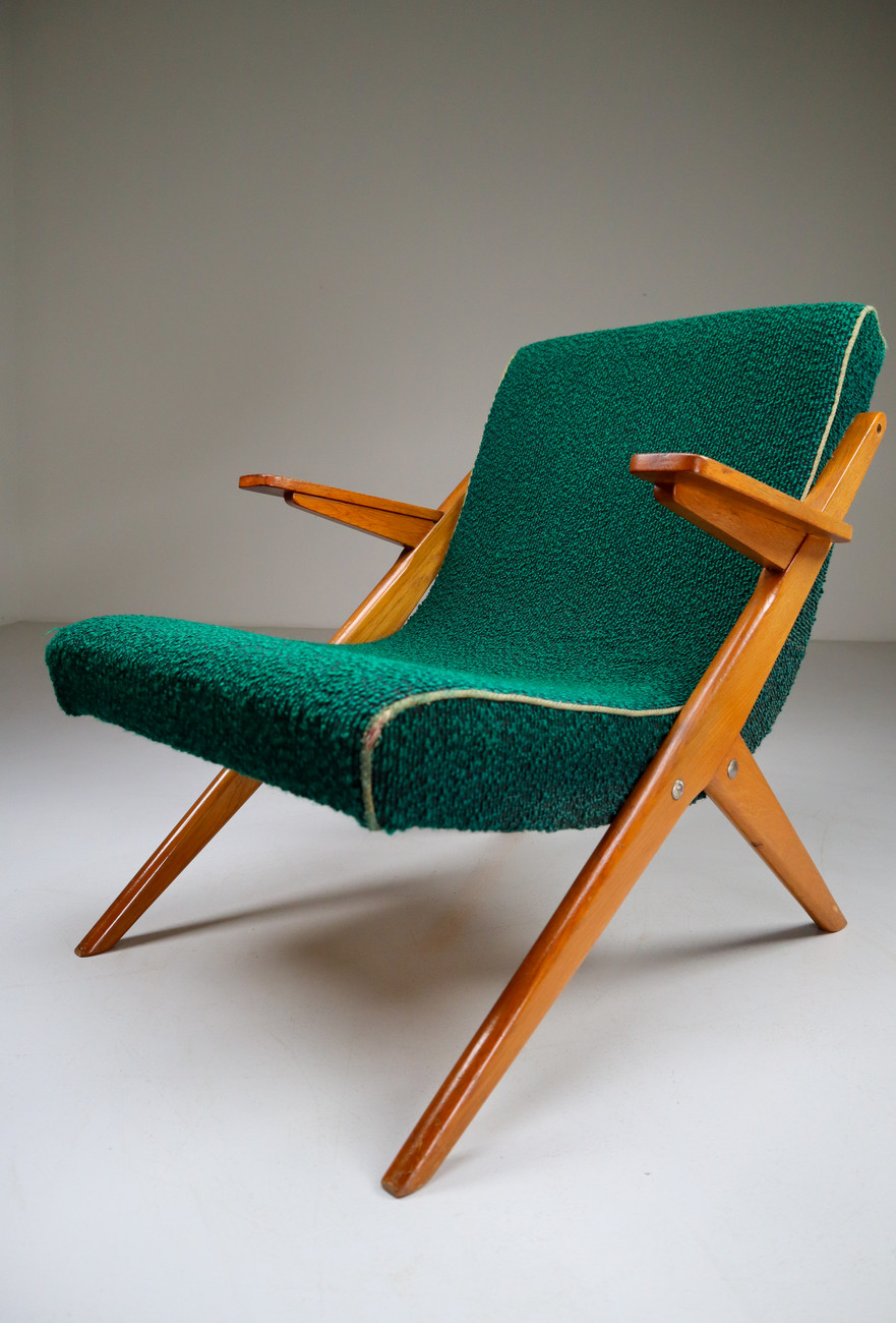 Upholstered Oak armchair from France Mid-20th century