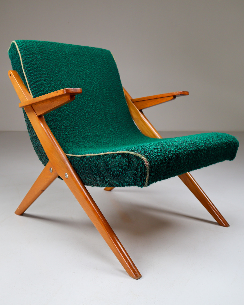 Upholstered Oak armchair from France Mid-20th century