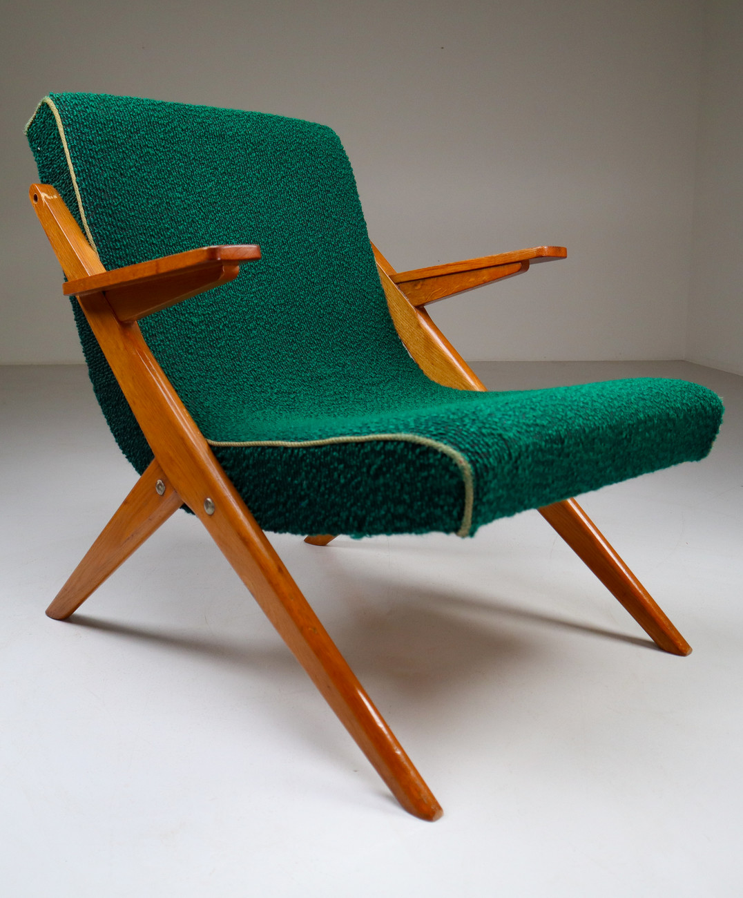 Upholstered Oak armchair from France Mid-20th century