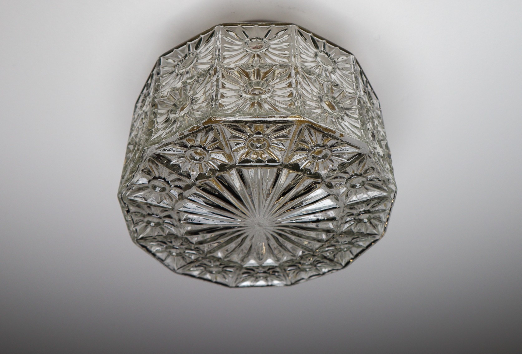 Vintage Art glass Vintage Wall/ceiling Lights with Clear Structured Glass and Metal, France 1970s Late-20th century