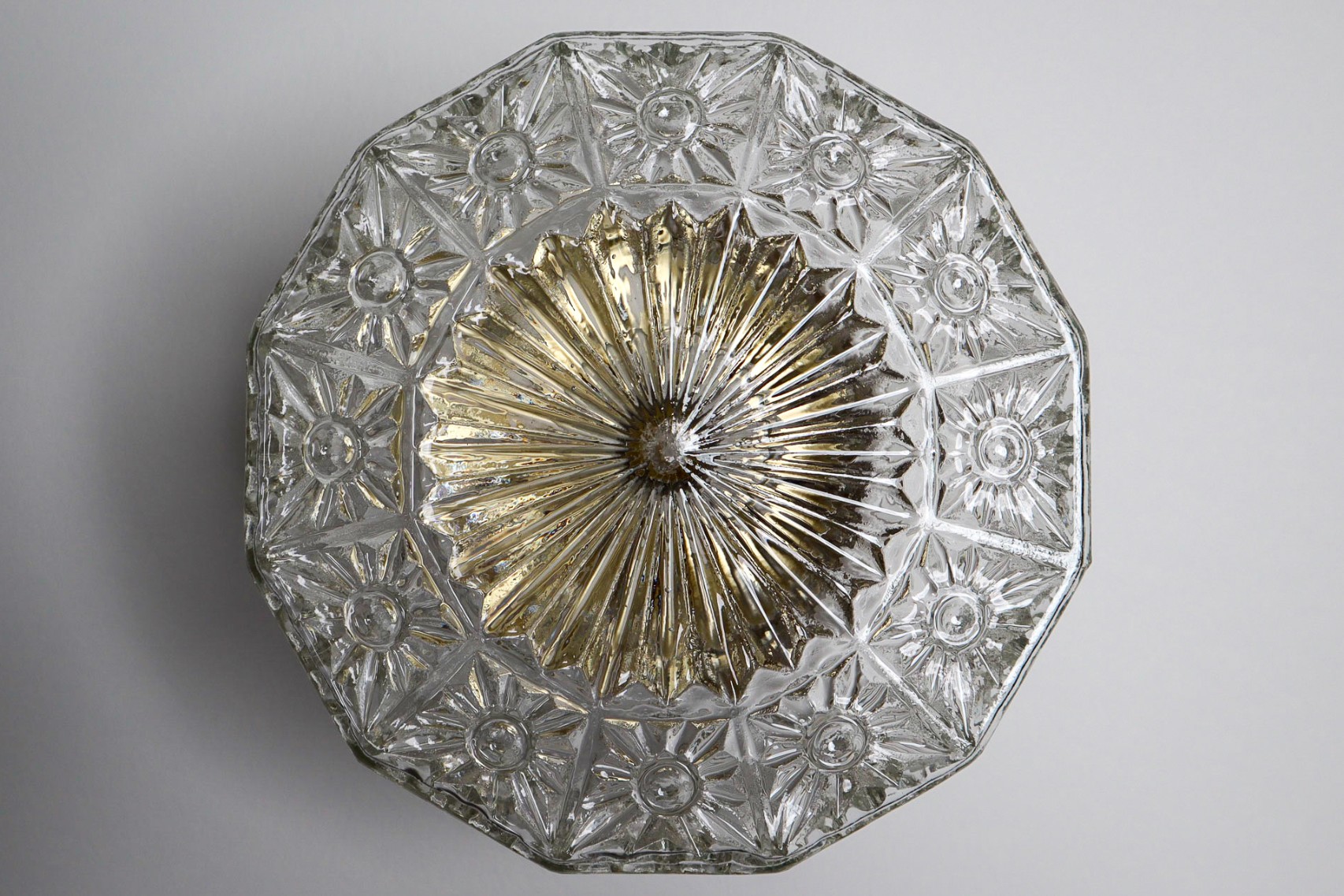 Vintage Art glass Vintage Wall/ceiling Lights with Clear Structured Glass and Metal, France 1970s Late-20th century