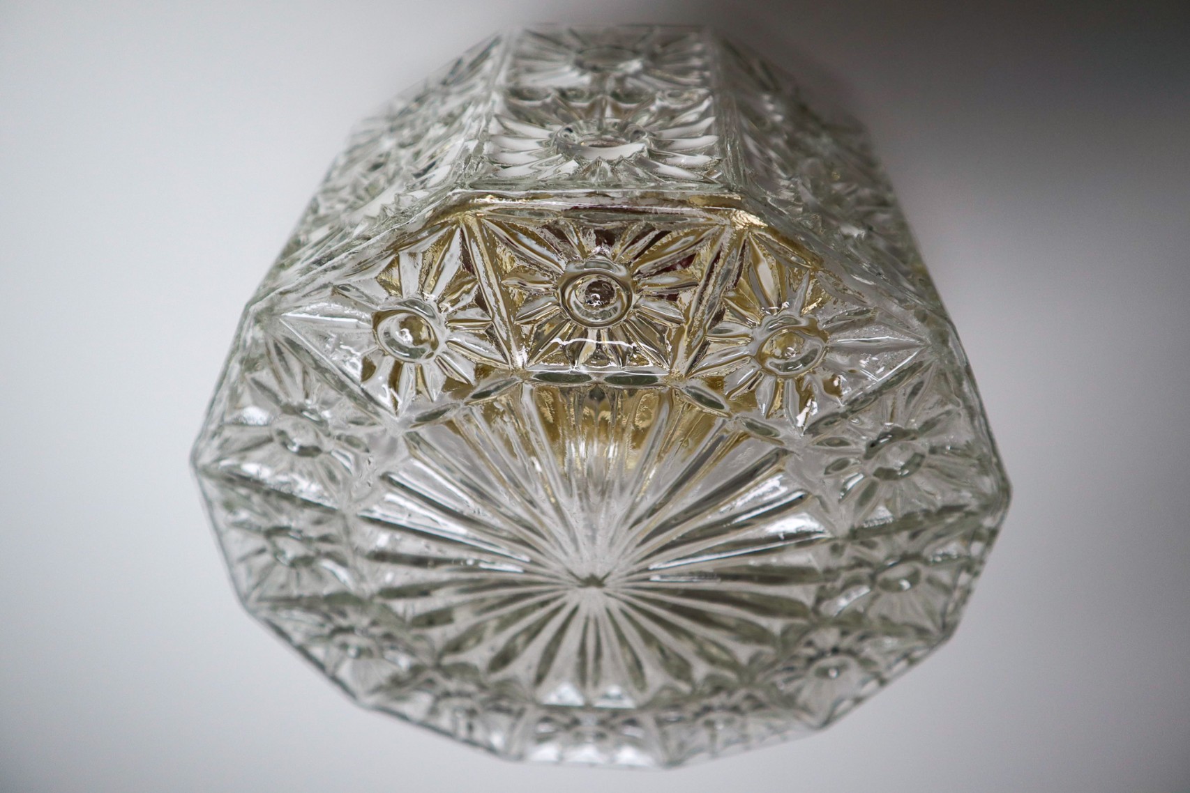 Vintage Art glass Vintage Wall/ceiling Lights with Clear Structured Glass and Metal, France 1970s Late-20th century