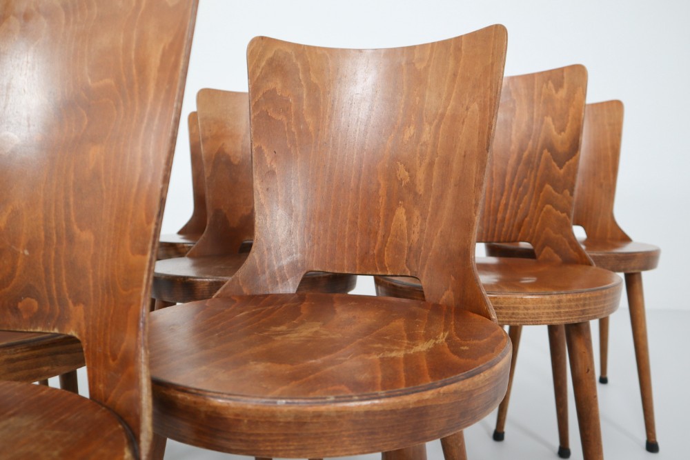 Vintage Beech,Plywood Chairs, Midcentury French Design by Baumann, 1960s Mid-20th century