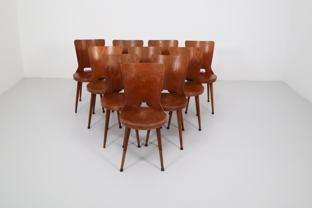 Vintage Beech,Plywood Chairs, Midcentury French Design by Baumann, 1960s Mid-20th century