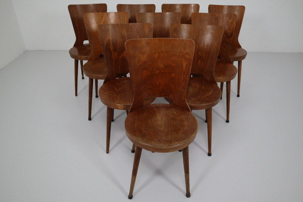 Vintage Beech,Plywood Chairs, Midcentury French Design by Baumann, 1960s Mid-20th century