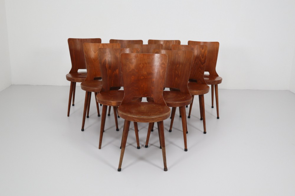 Vintage Beech,Plywood Chairs, Midcentury French Design by Baumann, 1960s Mid-20th century