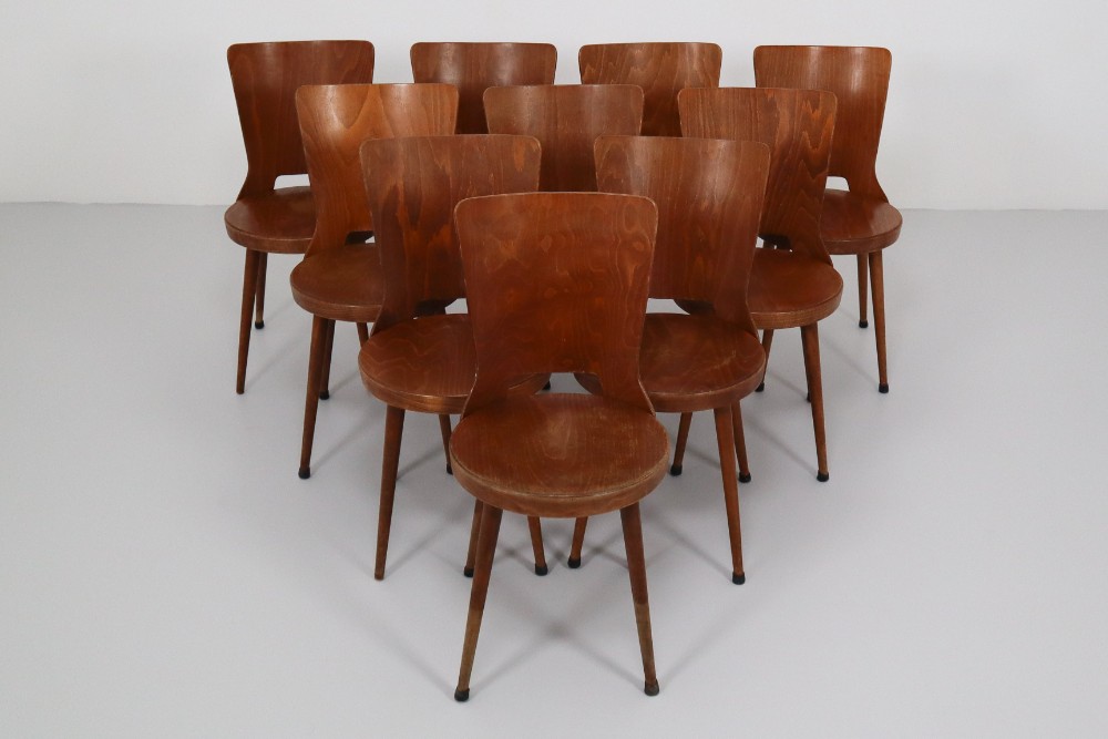 Vintage Beech,Plywood Chairs, Midcentury French Design by Baumann, 1960s Mid-20th century