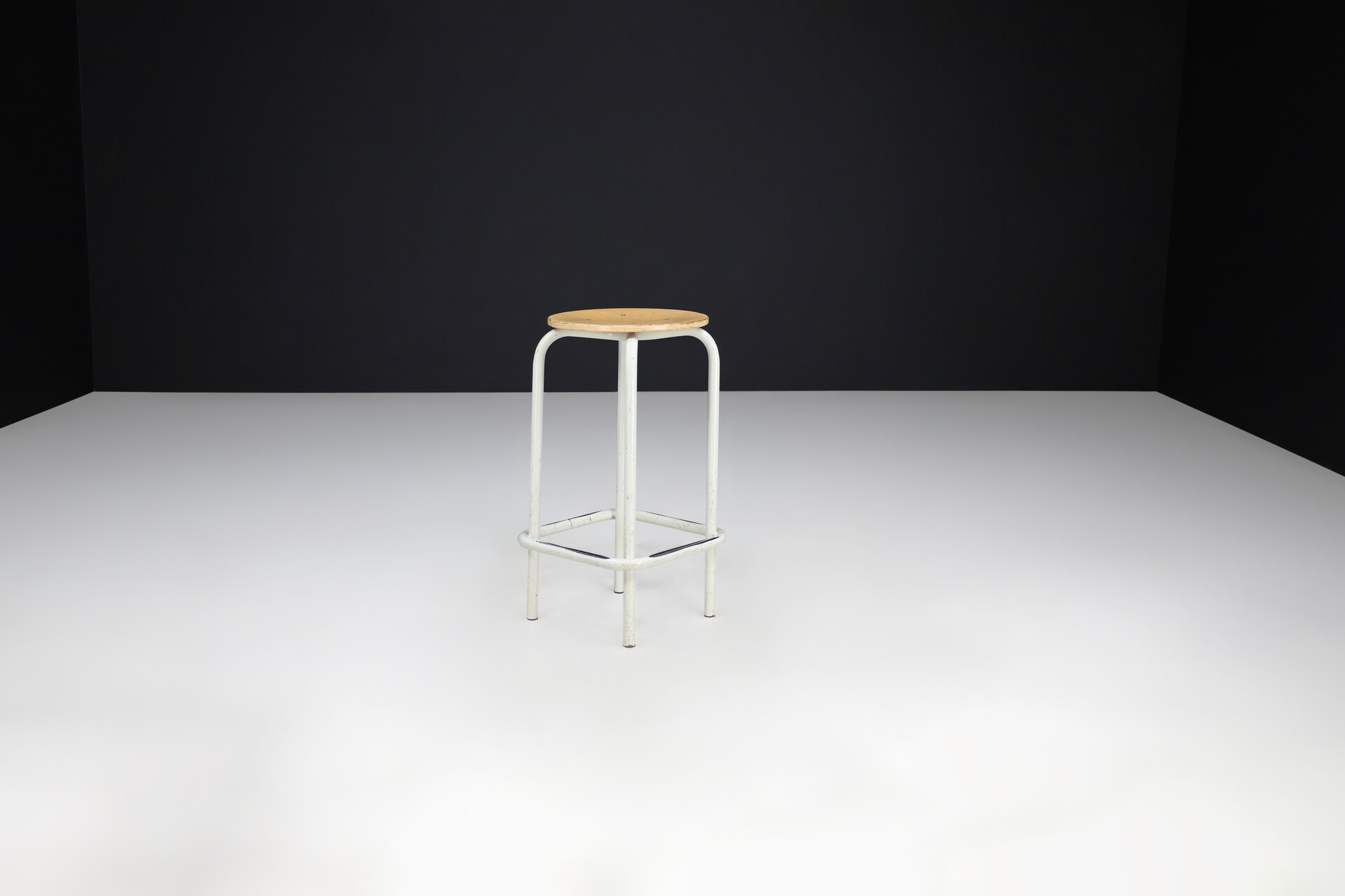 Vintage Lacquered metal and ply wood stools. The Netherlands 1980s Late-20th century
