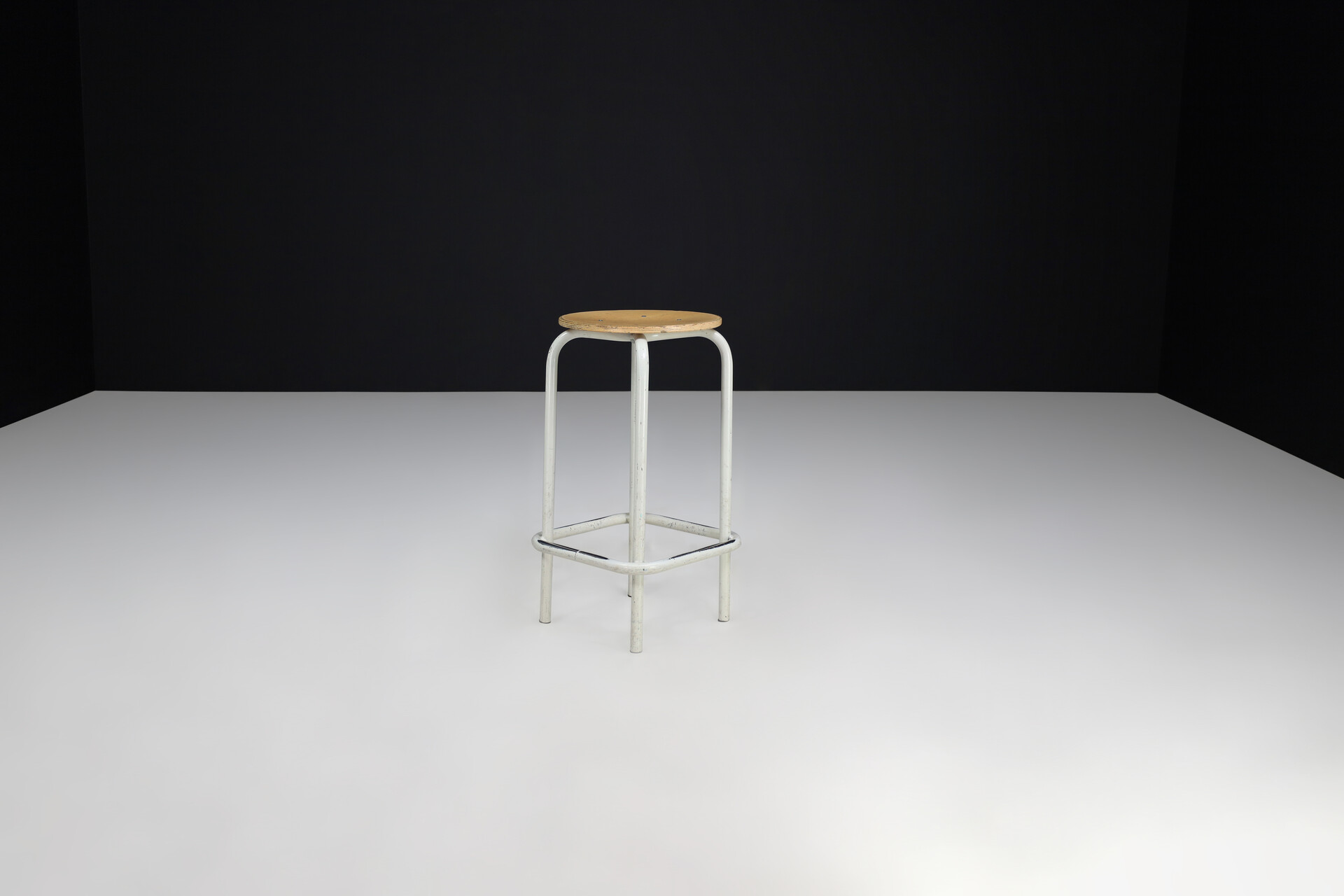 Vintage Lacquered metal and ply wood stools. The Netherlands 1980s Late-20th century