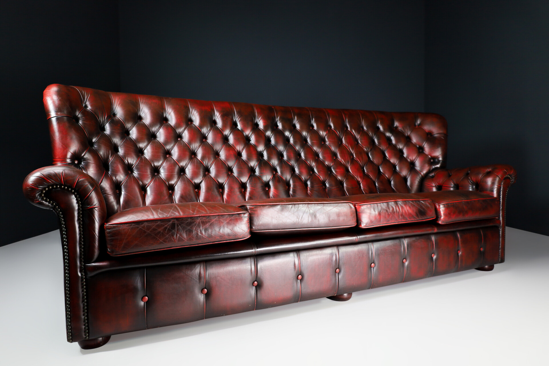 Vintage leather Chesterfield model Highback sofa England Late-20th century