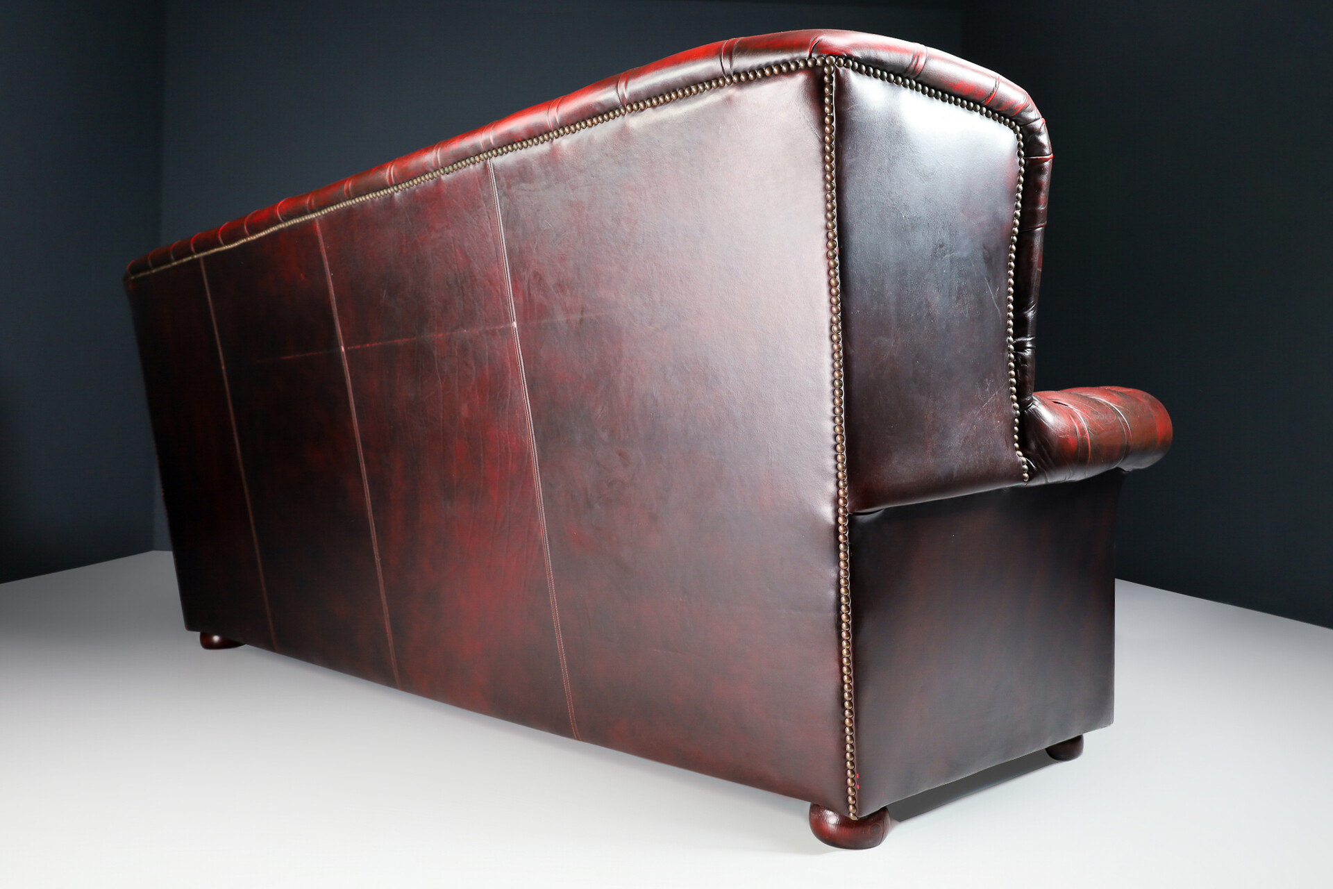 Vintage leather Chesterfield model Highback sofa England Late-20th century