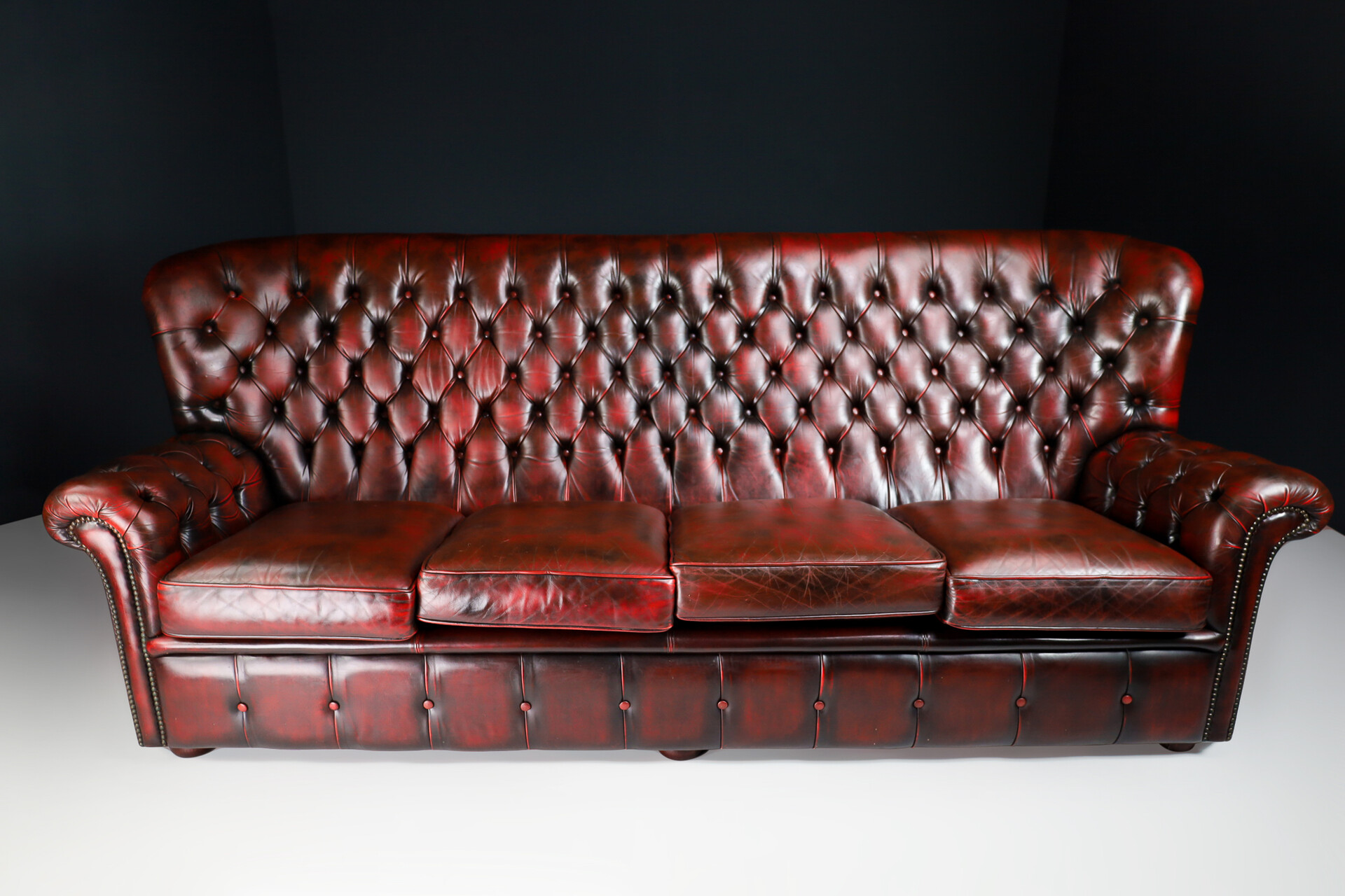 Vintage leather Chesterfield model Highback sofa England Late-20th century