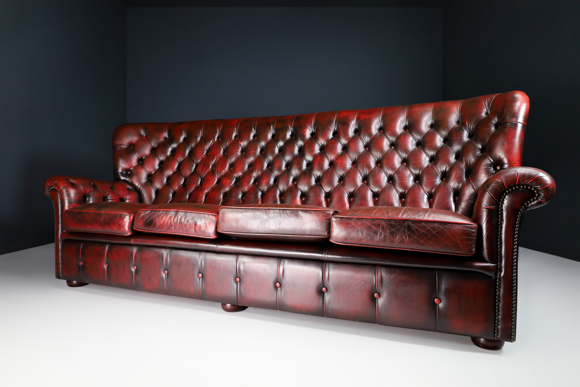 Vintage leather Chesterfield model Highback sofa England Late-20th century