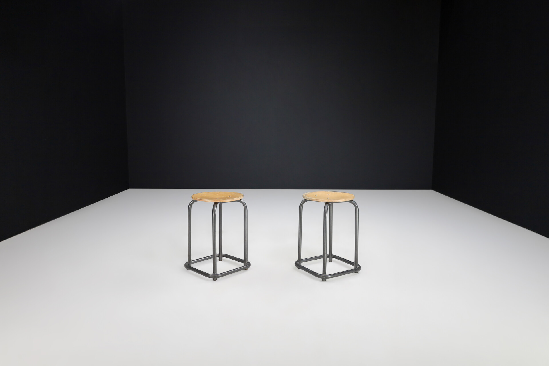 Vintage Metal and plywood stools, the Netherlands 1970s Late-20th century