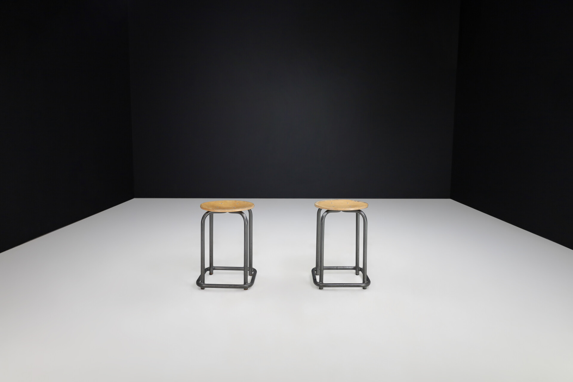 Vintage Metal and plywood stools, the Netherlands 1970s Late-20th century