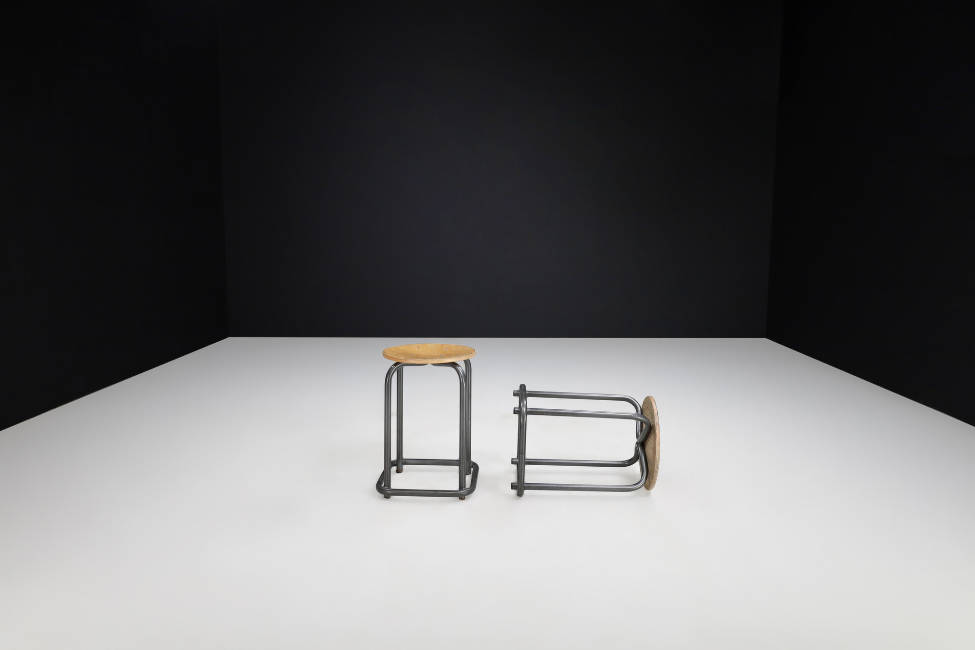 Vintage Metal and plywood stools, the Netherlands 1970s Late-20th century