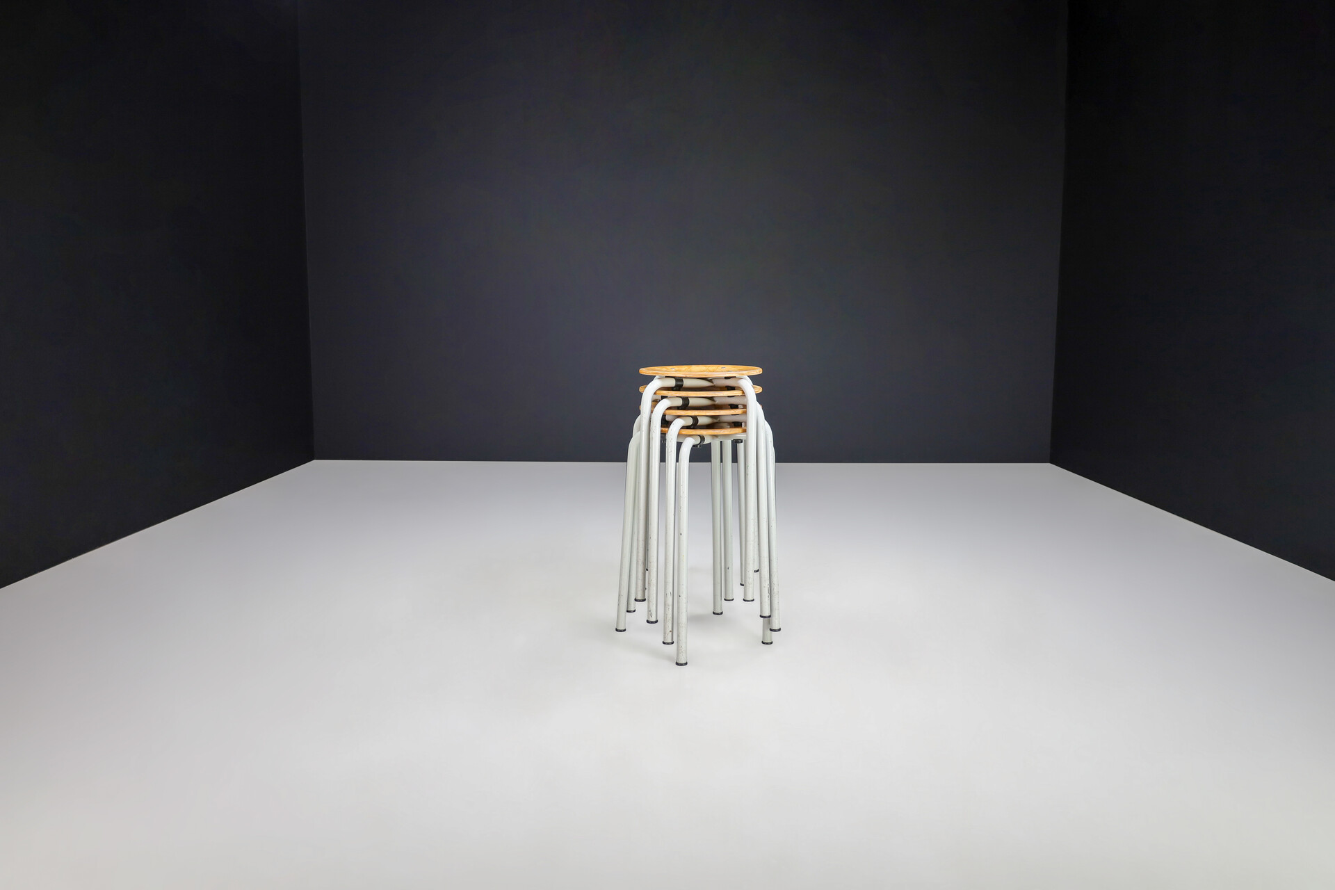 Vintage Metal and plywood stools, the Netherlands 1970s Late-20th century