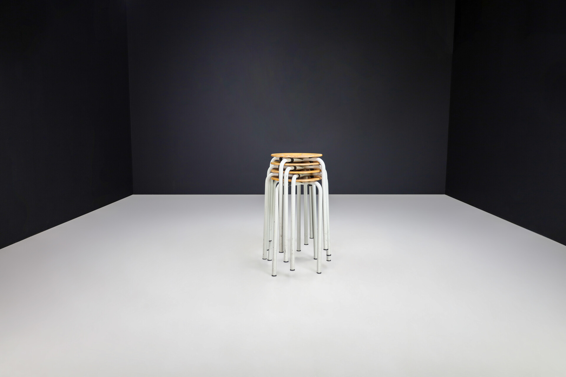 Vintage Metal and plywood stools, the Netherlands 1970s Late-20th century