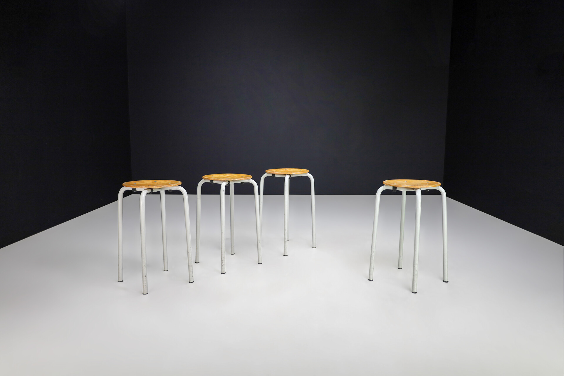 Vintage Metal and plywood stools, the Netherlands 1970s Late-20th century