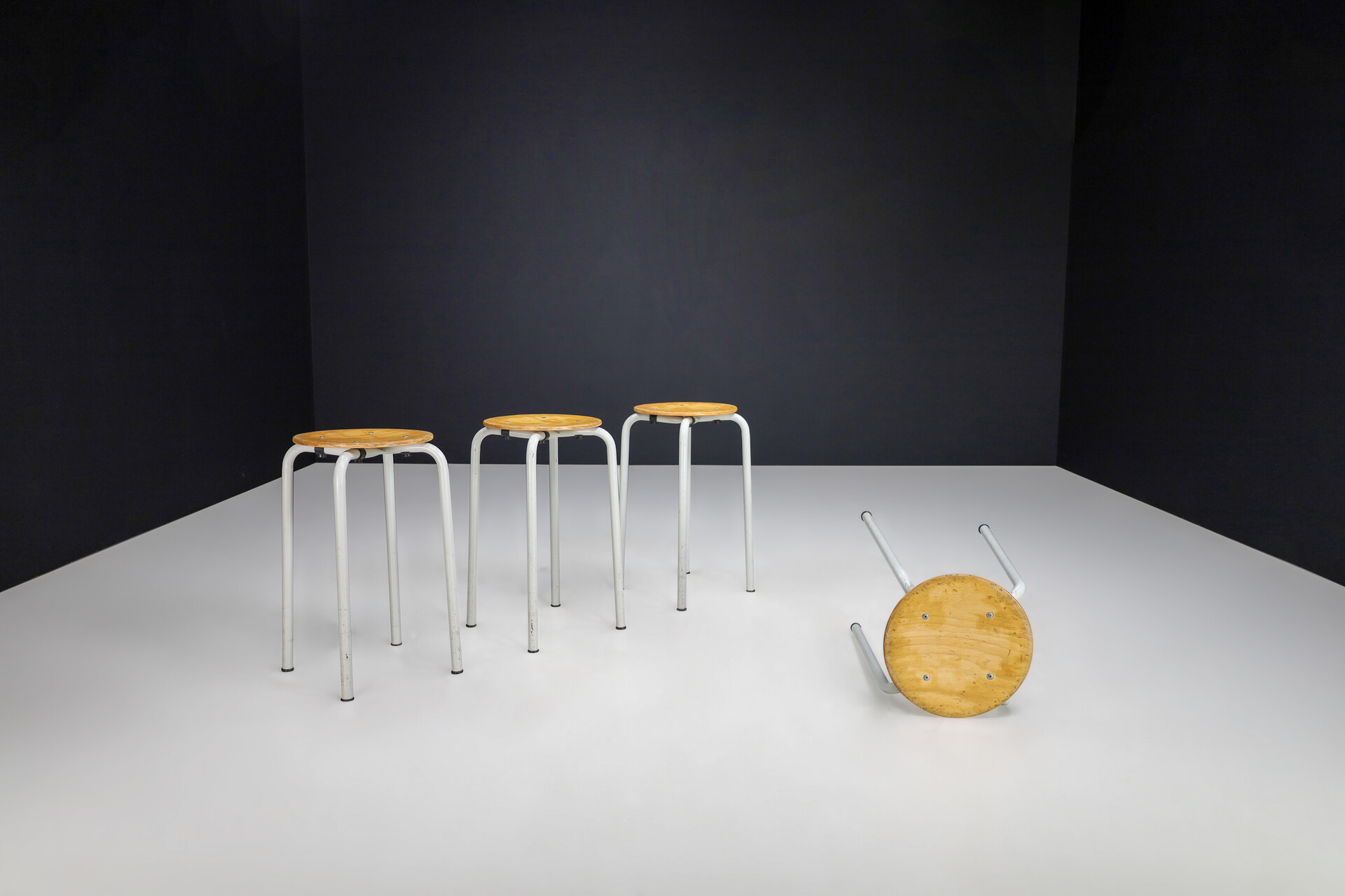 Vintage Metal and plywood stools, the Netherlands 1970s Late-20th century