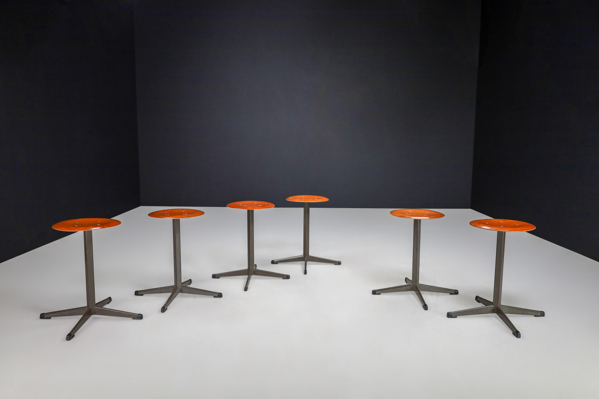 Vintage Plywood en metal stools, The Netherlands 1970s Late-20th century