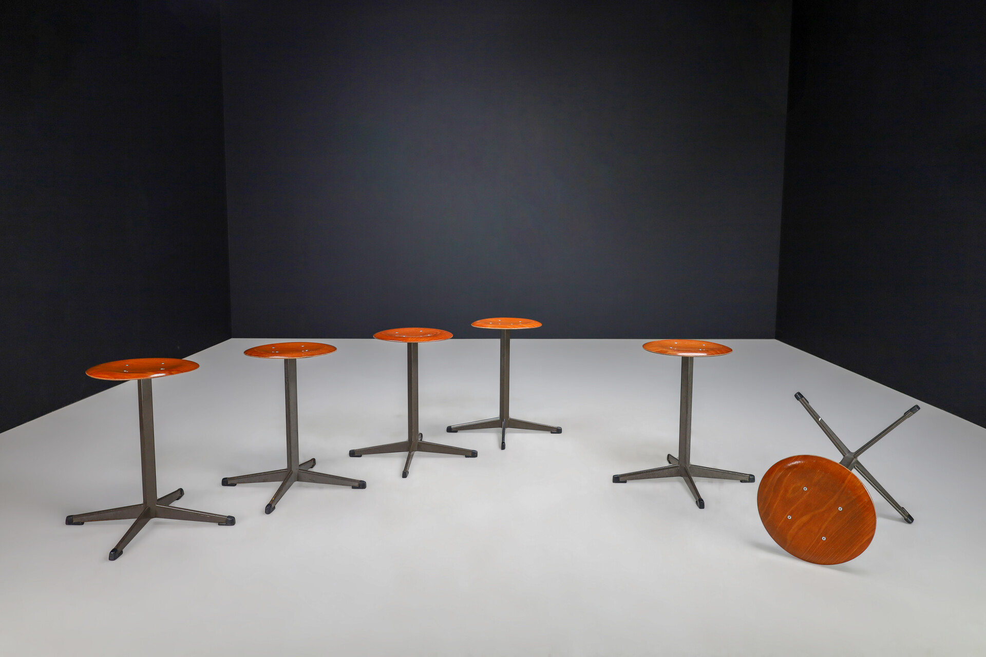 Vintage Plywood en metal stools, The Netherlands 1970s Late-20th century