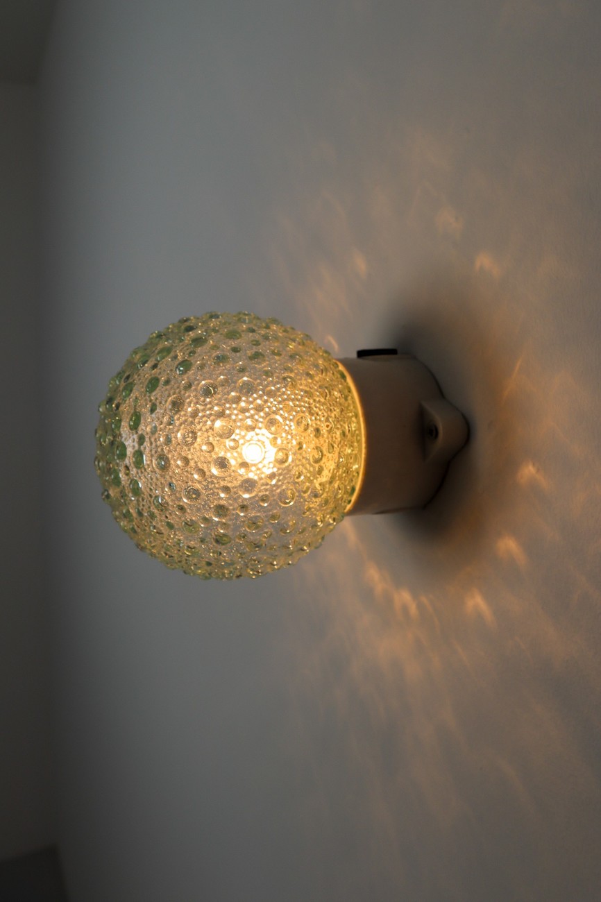  Vintage Wall/ceiling Lights with Clear Bubble Glass and Porcelain Base Mid-20th century