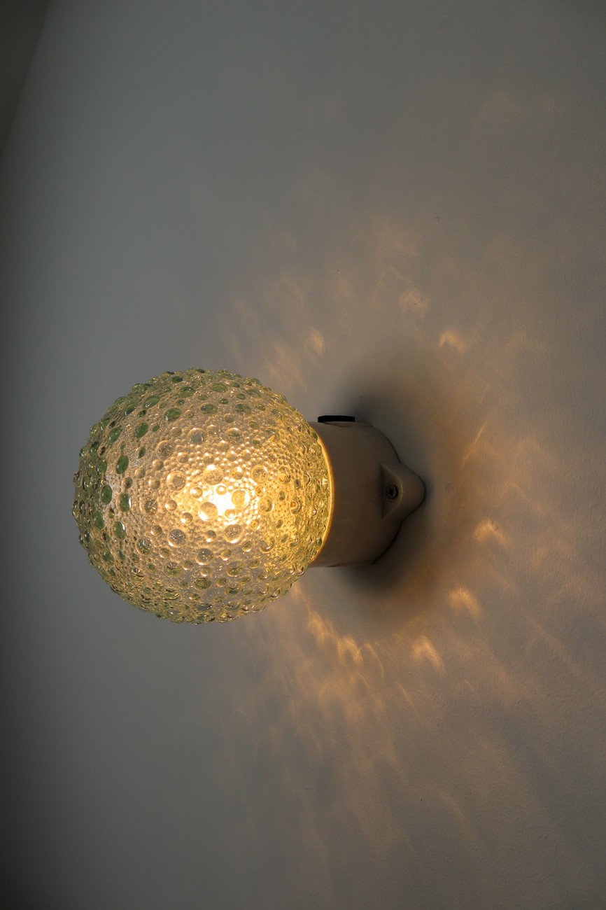  Vintage Wall/ceiling Lights with Clear Bubble Glass and Porcelain Base Mid-20th century