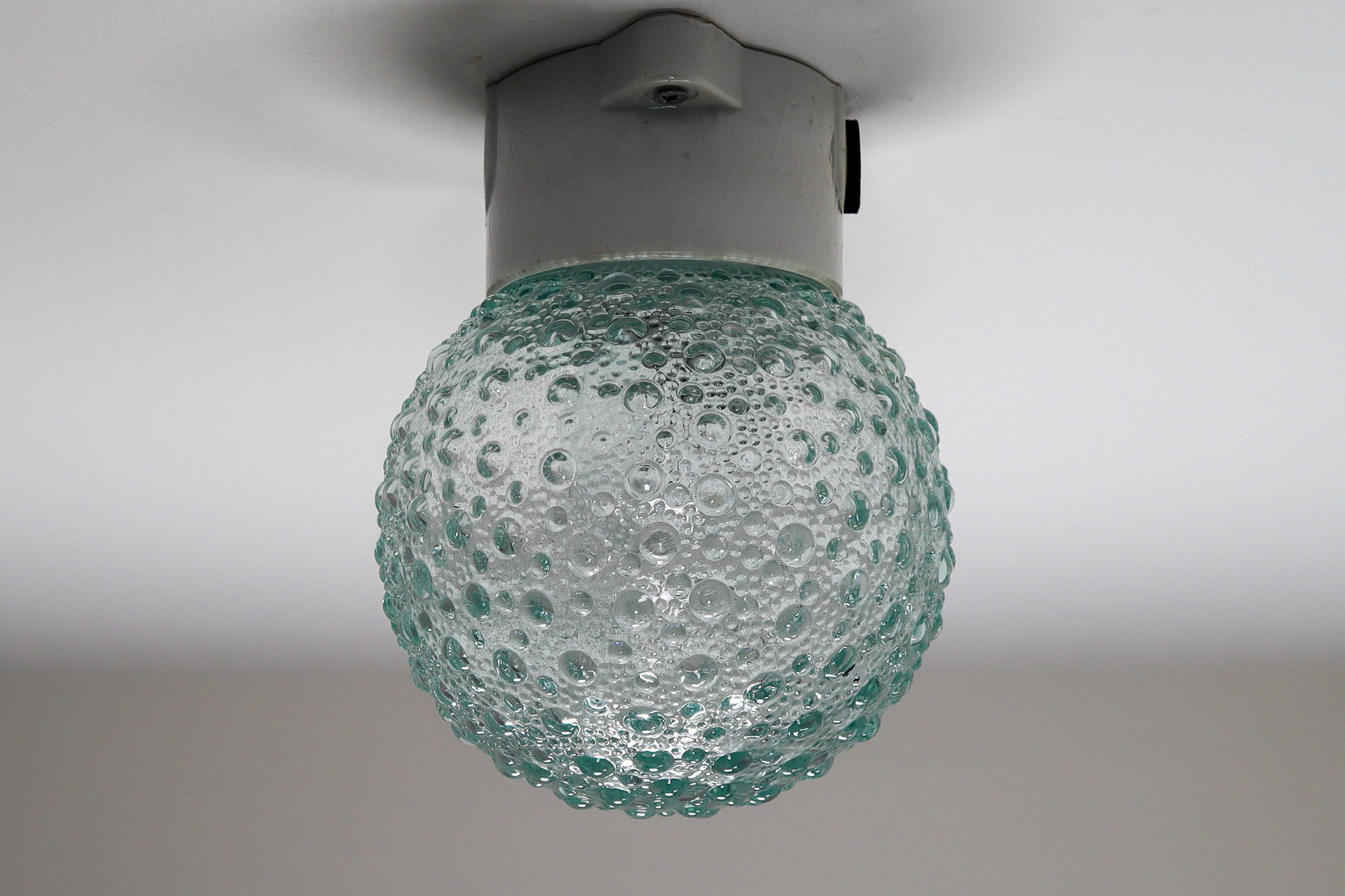  Vintage Wall/ceiling Lights with Clear Bubble Glass and Porcelain Base Mid-20th century