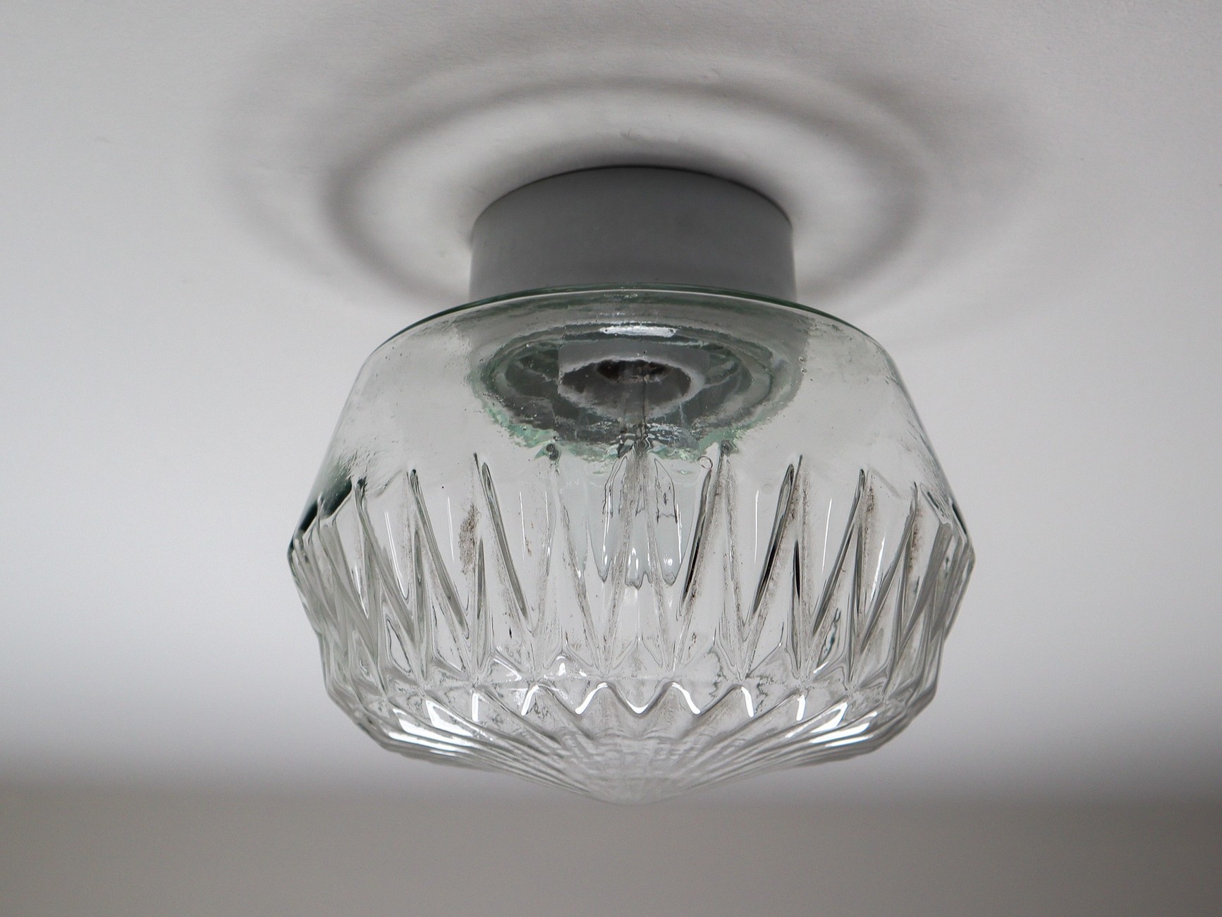  Vintage Wall/ceiling Lights with Clear Structured Glass Porcelain Base Mid-20th century