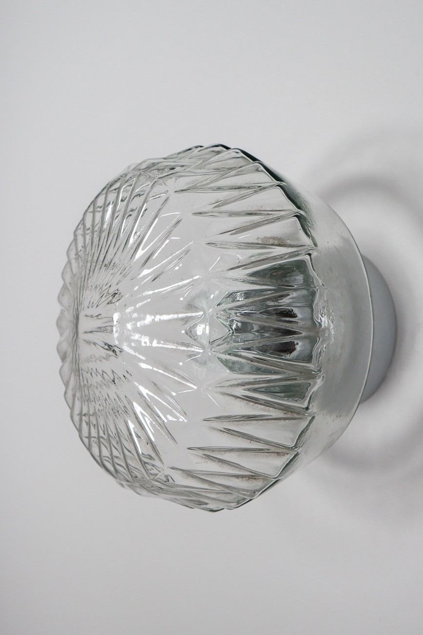  Vintage Wall/ceiling Lights with Clear Structured Glass Porcelain Base Mid-20th century