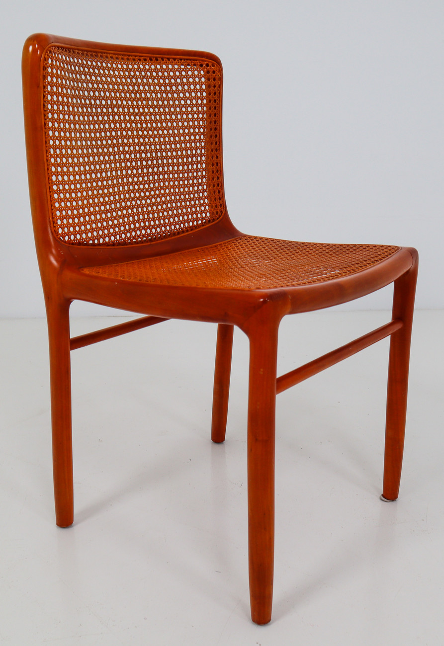 Walnut Dinning chairs with cane seats and backs. Italy 1970s Mid-20th century