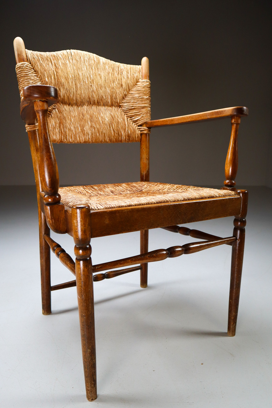 Wood and wicker armchairs France 1950s Mid-20th century