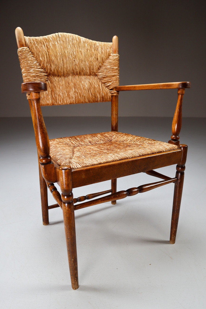 Wood and wicker armchairs France 1950s Mid-20th century