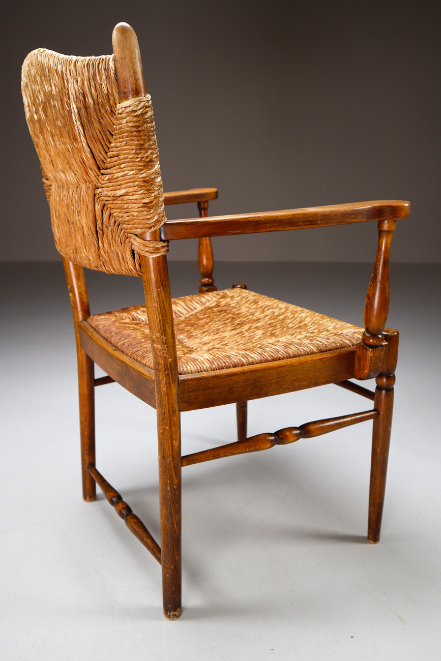 Wood and wicker armchairs France 1950s Mid-20th century