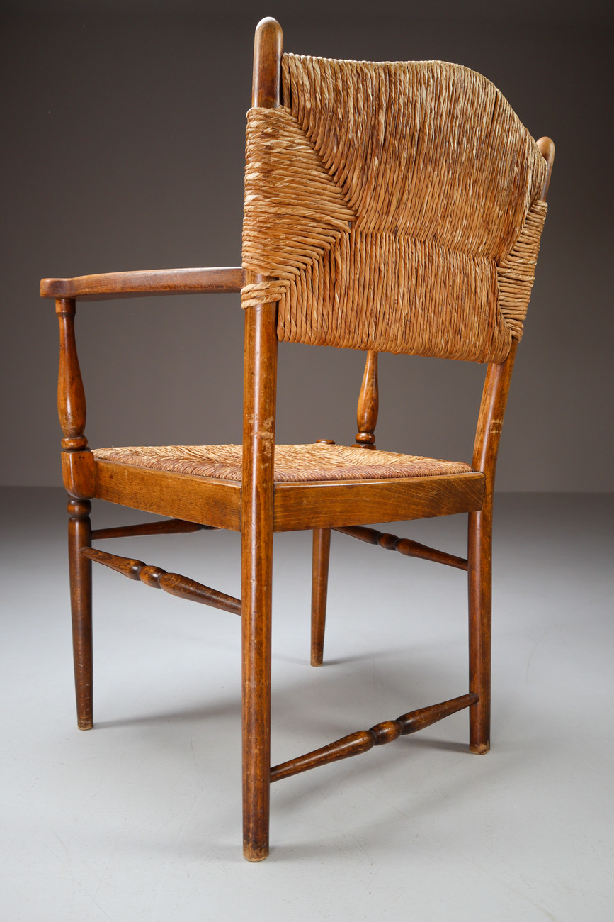 Wood and wicker armchairs France 1950s Mid-20th century