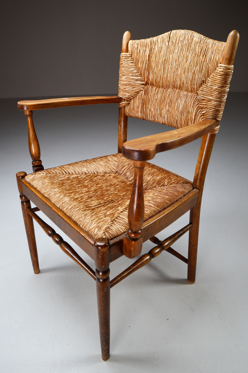 Wood and wicker armchairs France 1950s Mid-20th century
